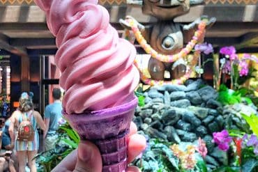 Vegan Strawberry Dole Whip Cone at the Pineapple Lanai in Walt Disney World