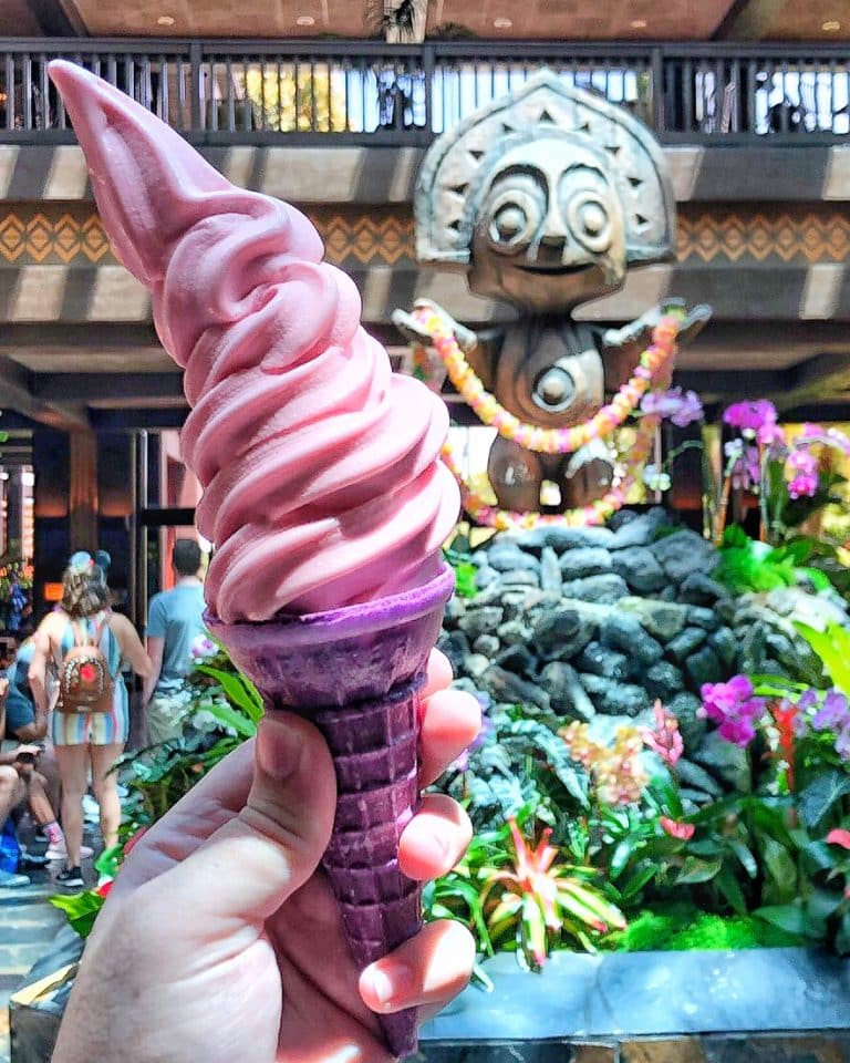 Vegan Strawberry Dole Whip Cone at the Pineapple Lanai in Walt Disney World