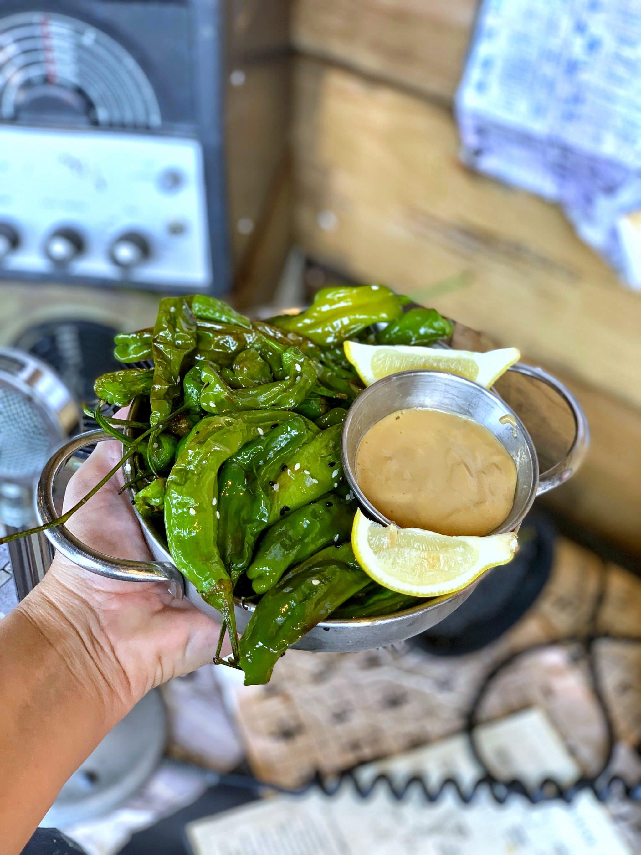 Vegan Blistered Shishito Peppers at Jock Lindsey’s in Disney Springs