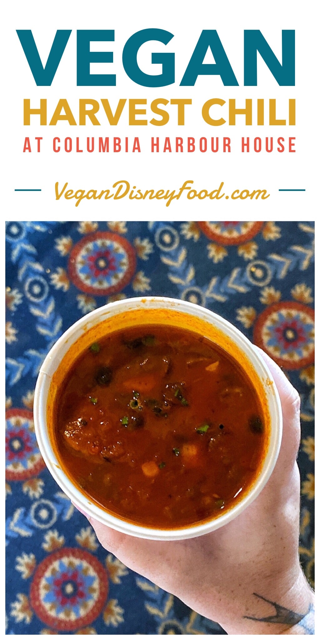 Vegan Harvest Chili at Columbia Harbour House in the Magic Kingdom at Walt Disney World
