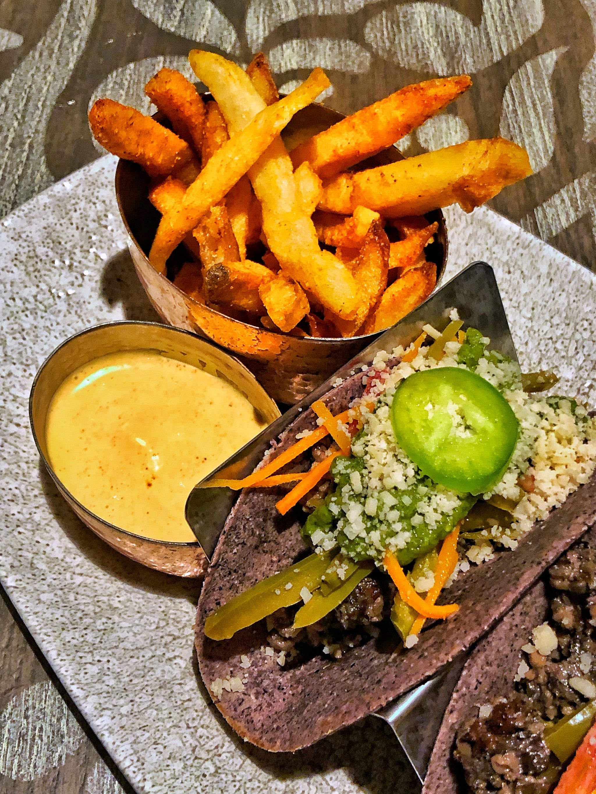 Vegan Tacos at Three Bridges Bar & Grill at Villa del Lago in Disney’s Coronado Springs Resort at Walt Disney World