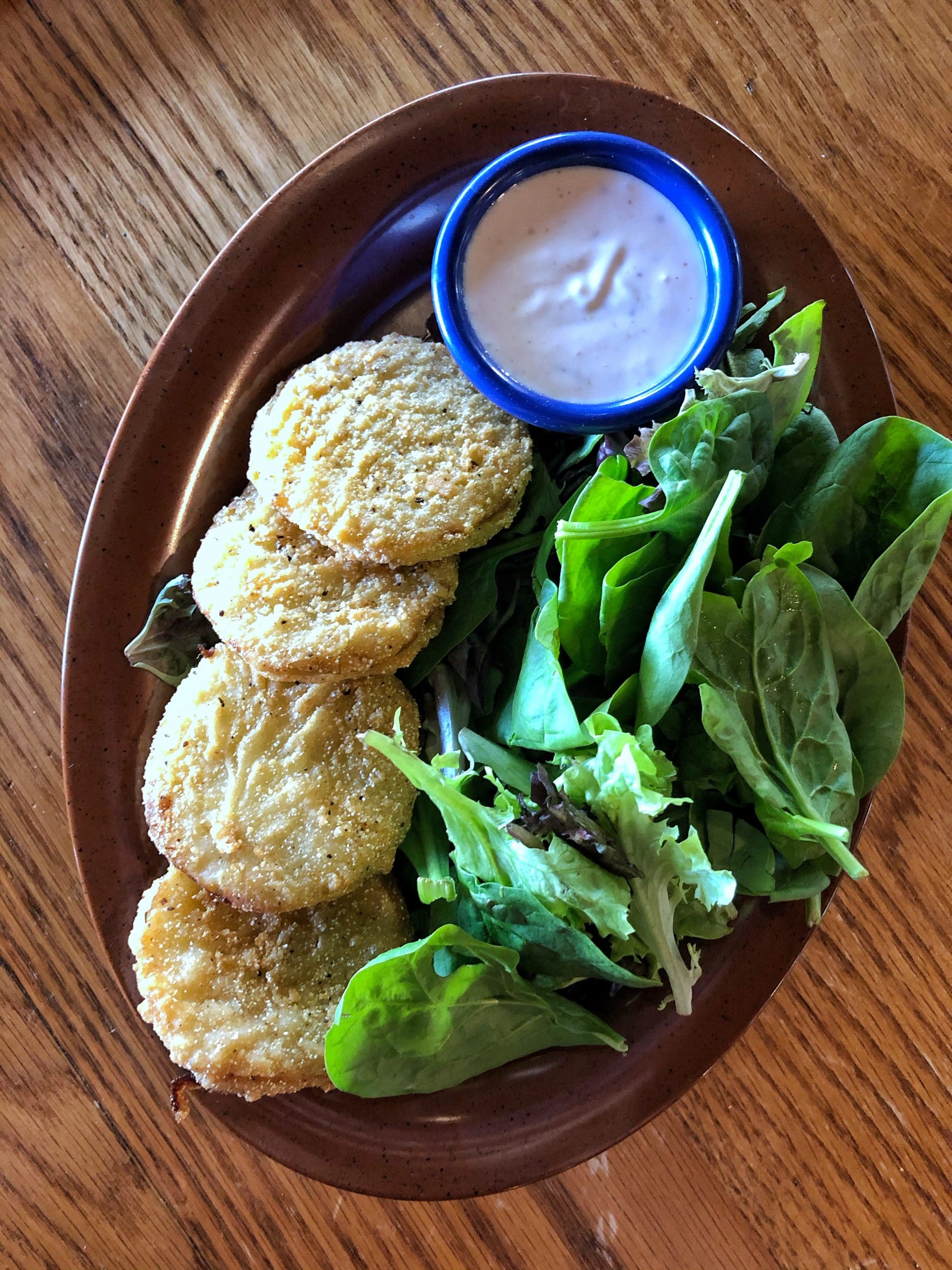 Vegan Fried Green Tomatoes at Crocket’s Tavern in Disney’s Fort Wilderness Resort and Campground at Walt Disney World