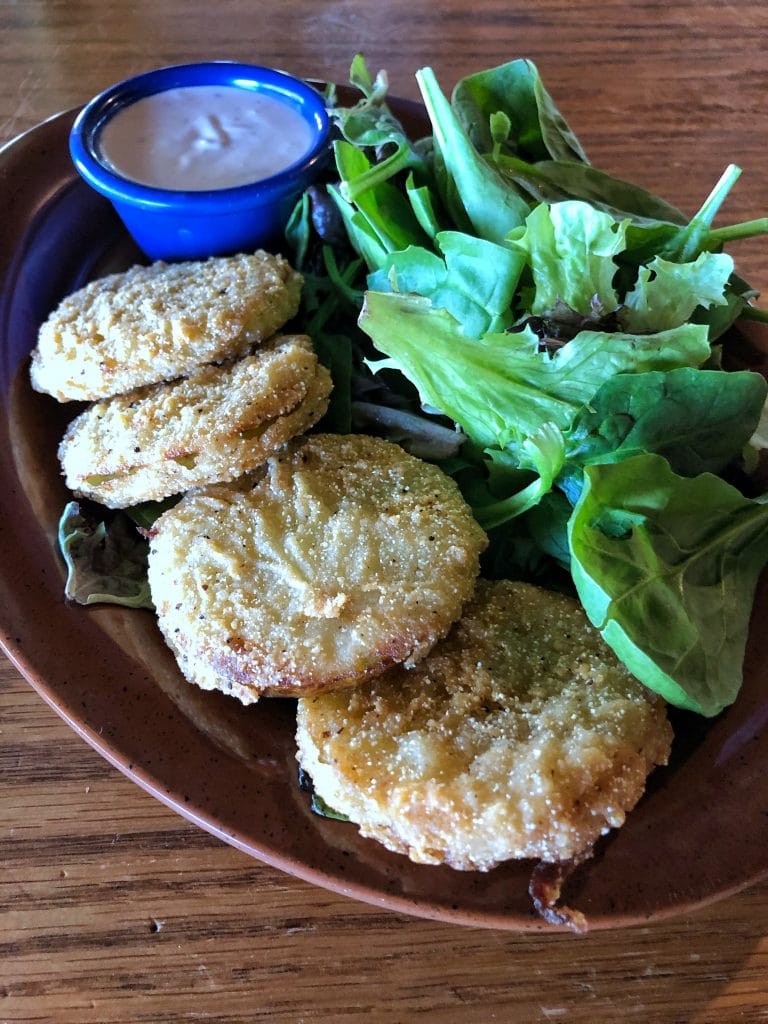 Vegan Fried Green Tomatoes at Crockett’s Tavern in Disney’s Fort Wilderness Resort and Campground at Walt Disney World