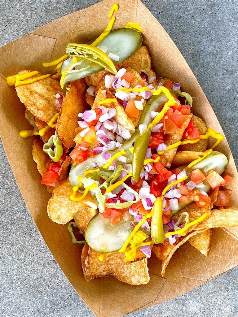 Disney Springs Hot Diggity Dogs Food Truck Vegan Chicago Style Loaded Chips