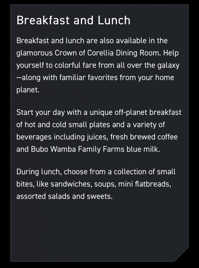 Star Wars Galactic StarCruiser vegan options