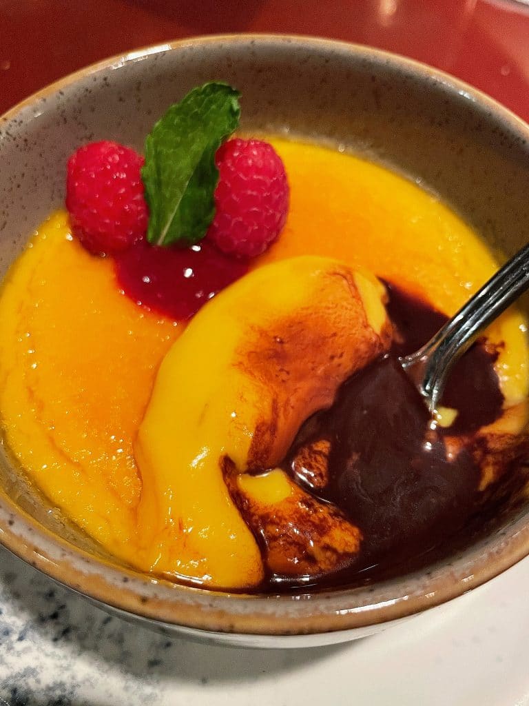 Mango passion fruit creme brulee vegan Turf Club
