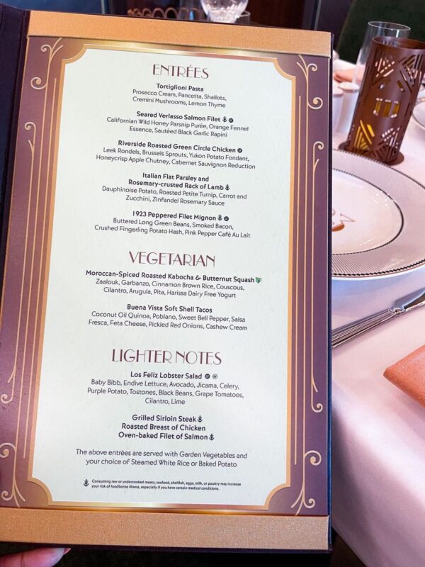 Disney Wish 1923 menu