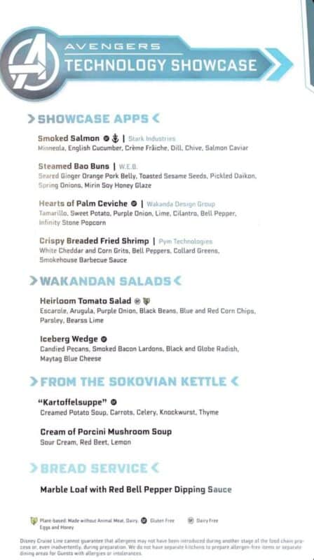 Worlds of Marvel menu Disney Wish