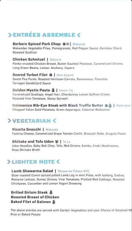 Worlds of Marvel menu Disney Wish