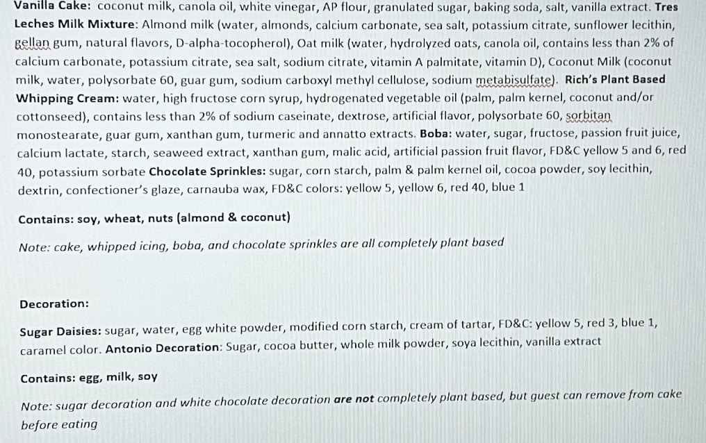 ingredient list tres leches cupcake