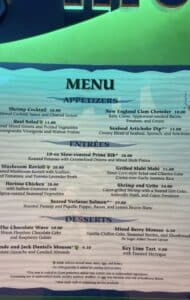 Coral Reef menu