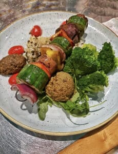 Vegetable Skewer with Impossible Kefta