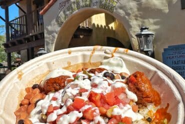 Plant-based vegan rice bowl Impossible Meatballs Pecos Bill Review