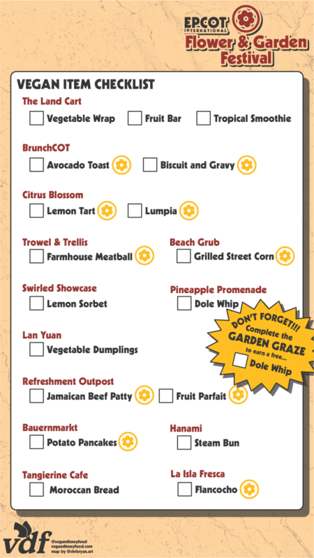2025 Vegan map checklist Epcot flower and garden festival
