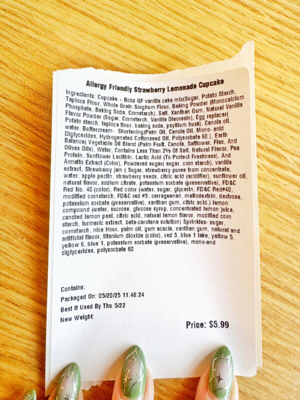 Strawberry Lemonade vegan cupcake ingredients list