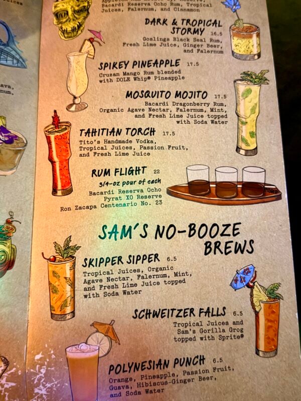 Trader Sam's Grog Grotto menu