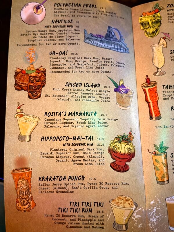 Trader Sam's Grog Grotto menu